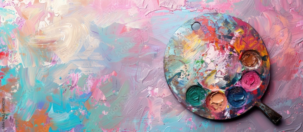 Poster Artist palette isolated on pastel background  Design. with copy space image. Place for adding text or design