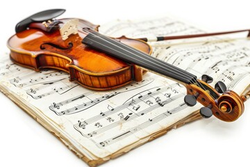 Fototapeta premium Violin Resting on Sheet Music