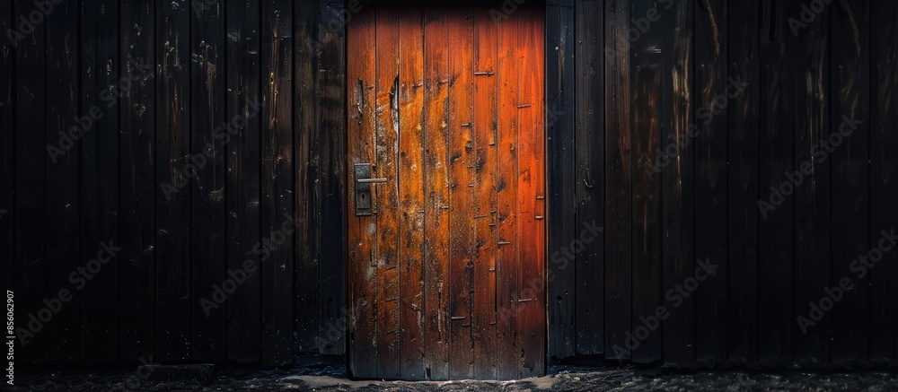 Poster wooden door in the dark. with copy space image. Place for adding text or design