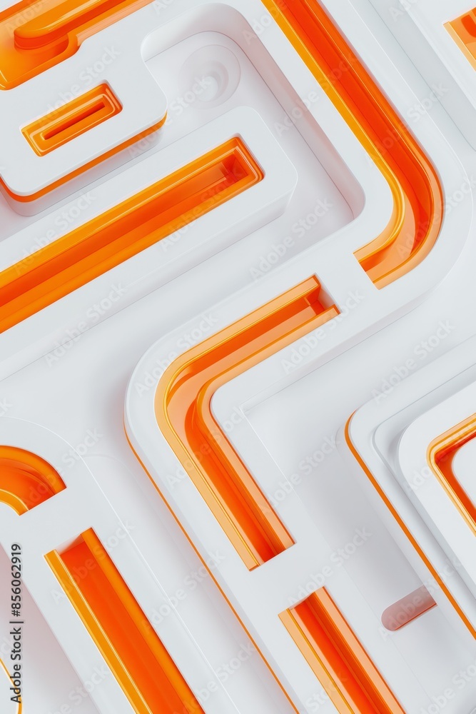 Wall mural modern 3d abstract geometric design with orange and white interlocking shapes - minimalist pattern a