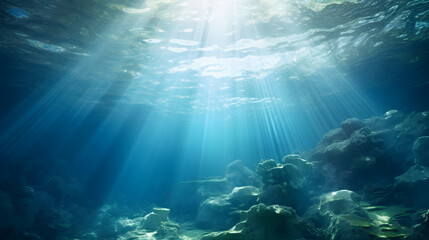 Dark blue ocean surface seen from underwater