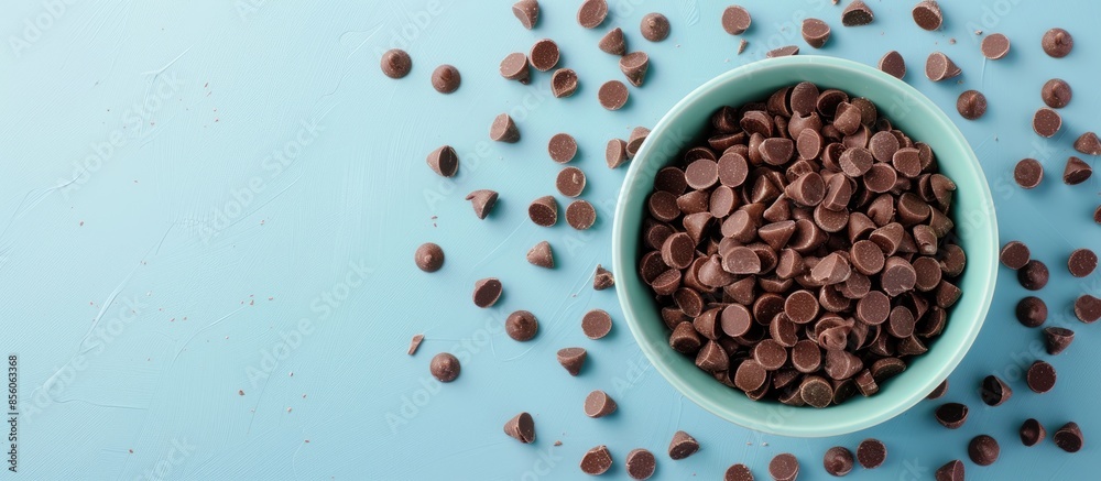 Leinwandbilder A Bowl of Chocolate Nibs Isolated on a pastel background. with copy space image. Place for adding text or design