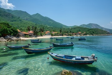 Scenic Tropical Beach with Boats