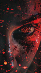Close up of an eye with red and black artistic effects