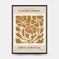 Abstract floral posters template. Modern trendy Matisse minimal style. Pink and blue colors. Hand drawn design for wallpaper, wall decor, print, postcard, cover, template, banner. 