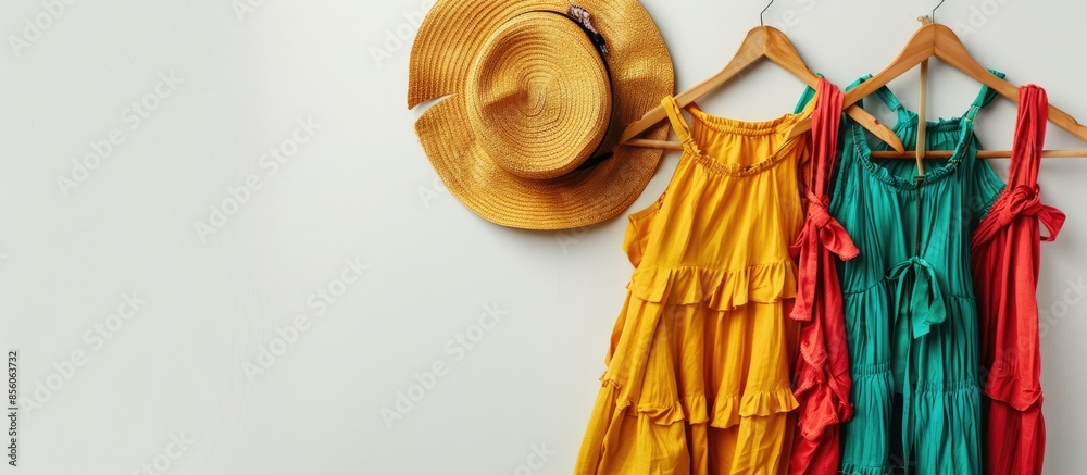 Aufkleber Collection summer clothes on a white background. Copy space image. Place for adding text or design