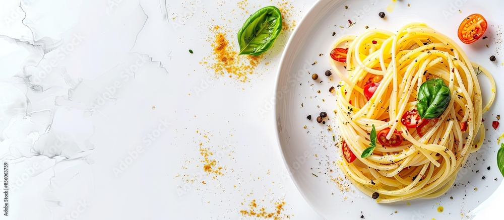 Fototapete the spaghetti carbonara pastel background food isolated. with copy space image. place for adding tex