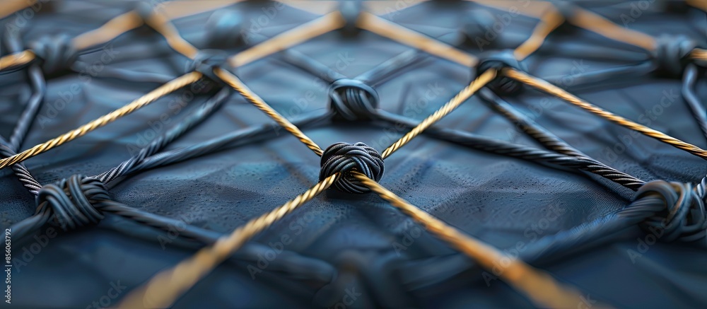 Poster Arrow connection network as a social connected networking community joining together as a group of diverse ropes tied. Copy space image. Place for adding text or design
