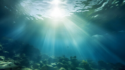 Dark blue ocean surface seen from underwater