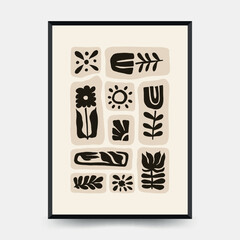 Abstract floral posters template. Modern trendy Matisse minimal style. Pink and blue colors. Hand drawn design for wallpaper, wall decor, print, postcard, cover, template, banner. 