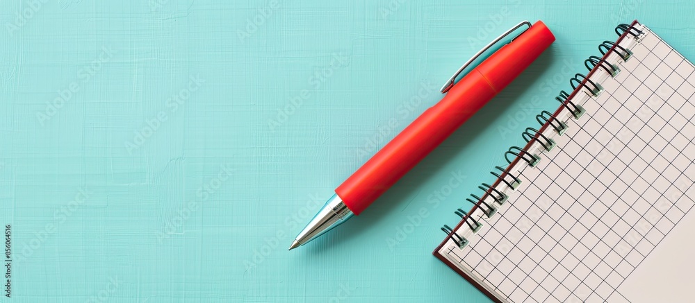 Poster pen over note book pastel background Red  Pen  Isolated. with copy space image. Place for adding text or design