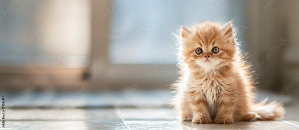 Aufkleber the golden brown persian kitten sat on the floor of the house. it was cute and curious and looking a