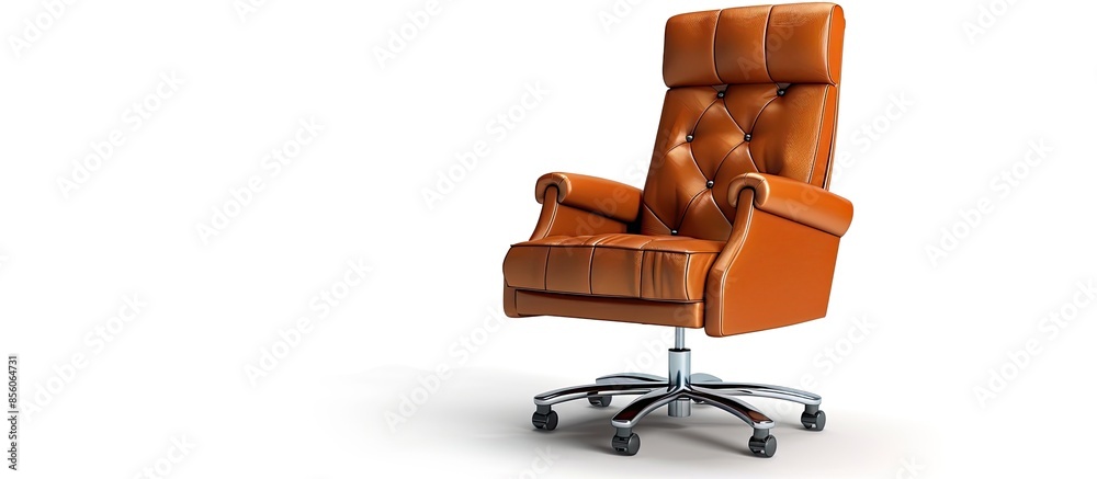 Poster leather brown office chair with height adjuster isolated on white background. with copy space image.