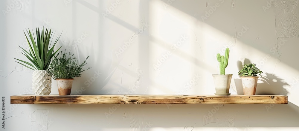 Poster Shelf with stylish decor on white wall. with copy space image. Place for adding text or design