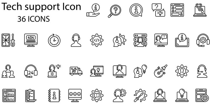 Set of tech support icons. Line art style icons bundle. vector illustration