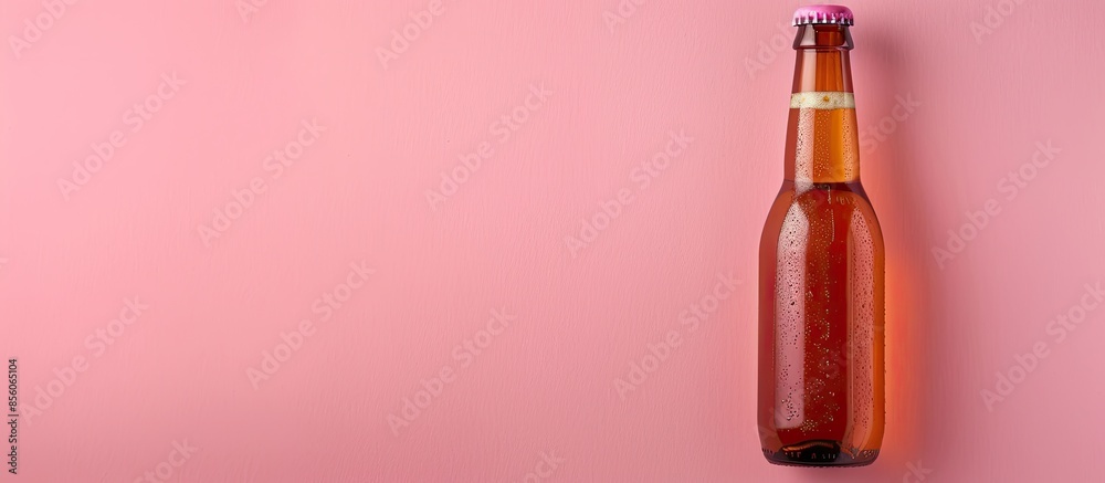 Poster beer bottle isolated on pastel background food isolated. with copy space image. place for adding tex