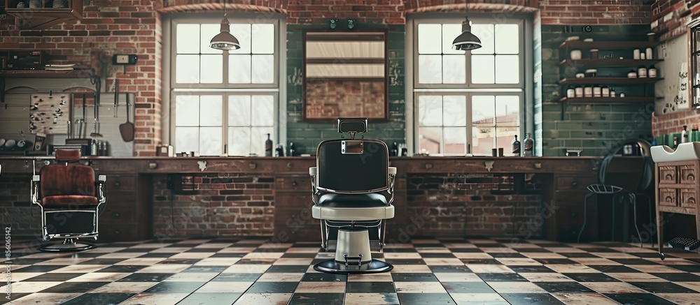 Poster Empty barbershop. with copy space image. Place for adding text or design