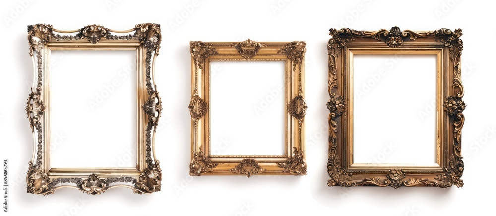Fototapete three ornate picture frames art gallery museum exhibit blank white isolated clipping path. with copy