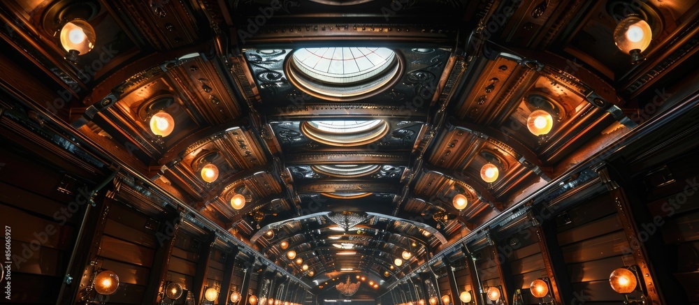 Poster interior ceilings of a ship. with copy space image. Place for adding text or design