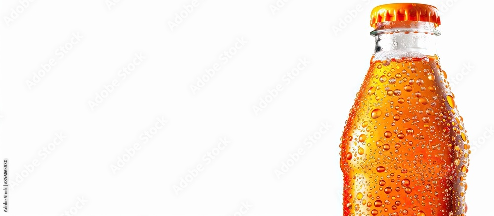 Fototapete orange soda pop or soft drink in plastic bottle isolated on white background with clipping path. cop