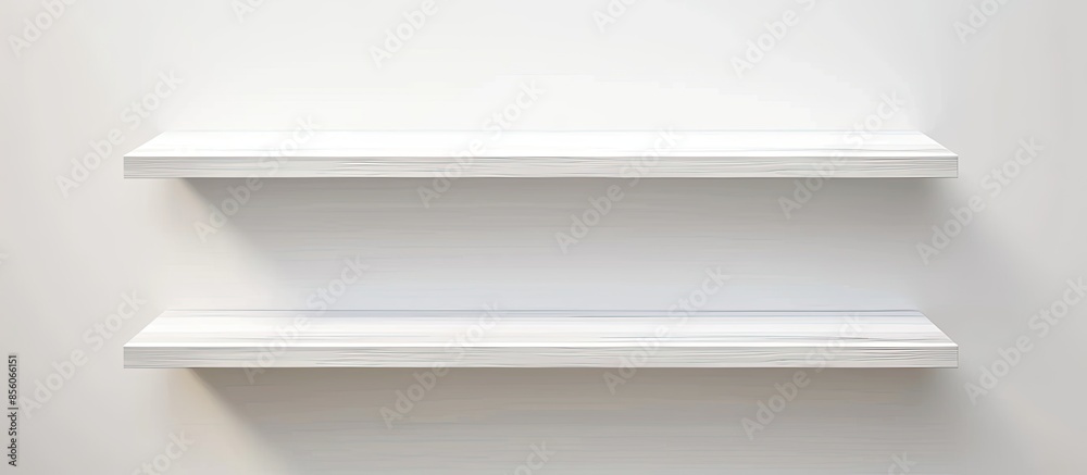 Poster realistic white wooden wall shelves isolated. with copy space image. place for adding text or design