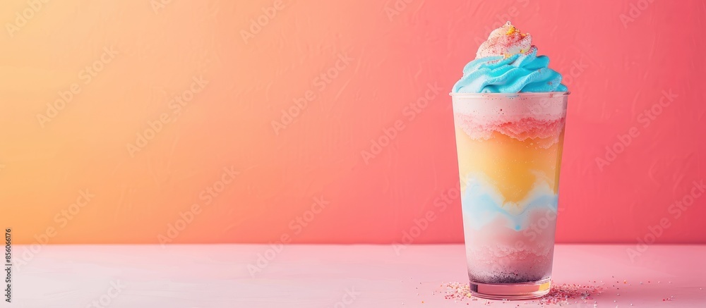 Leinwandbilder colored drink with foam Isolated on pastel background. with copy space image. Place for adding text or design