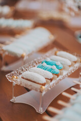 Candy Bar. Sweet holiday buffet with cupcakes and other desserts. Delicious wedding reception candy bar