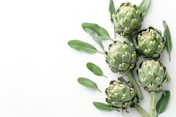 Obraz premium Fresh Artichokes and Sage Leaves on White Background