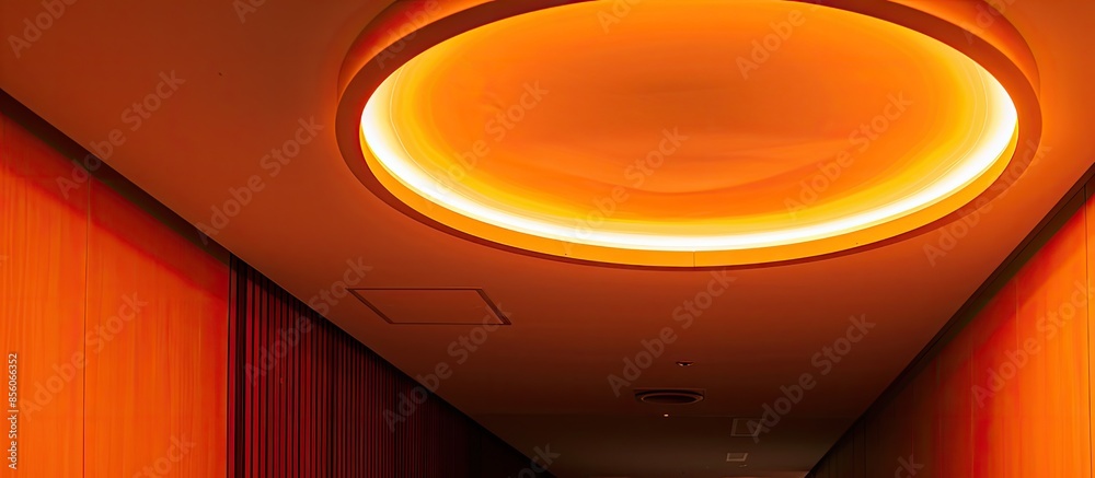Poster Illuminated ceiling warm light lamp, stock photo. with copy space image. Place for adding text or design
