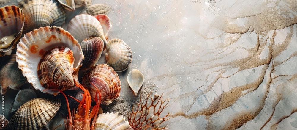 Poster shellfish mobile. with copy space image. Place for adding text or design