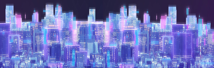 Digital city with technology for new era future investment and business in ai cyberpunk theme banner background