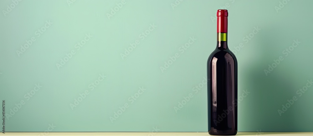 Poster Wine bottle with red wine, Isolated on pastel background. with copy space image. Place for adding text or design