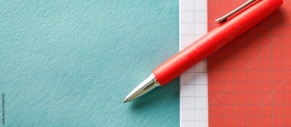 Poster pen over note book pastel background red pen isolated. with copy space image. place for adding text 