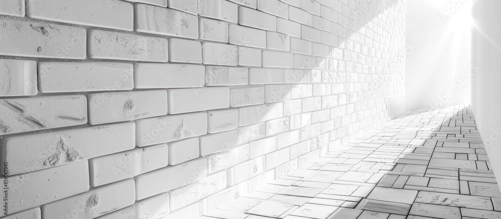 Fototapete white background of white brick stone wall in perspective view with the light effect. with copy spac