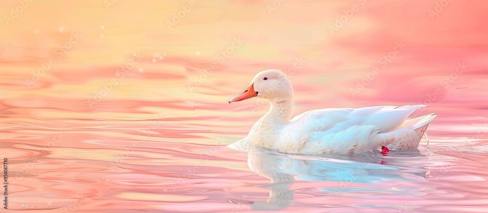 Poster White Duck pastel background  Water  Isolated  Nature. with copy space image. Place for adding text or design