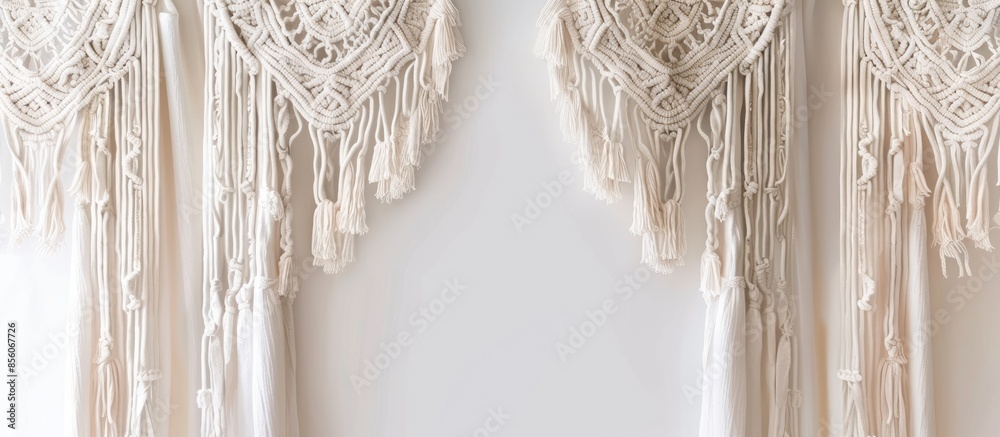 Fototapete macrame curtains on work table cloth. with copy space image. place for adding text or design