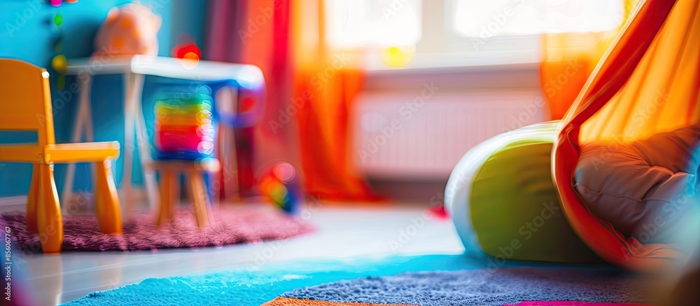 Aufkleber defocused and blur photo of modern and colorful kids bedroom interior design. with copy space image.