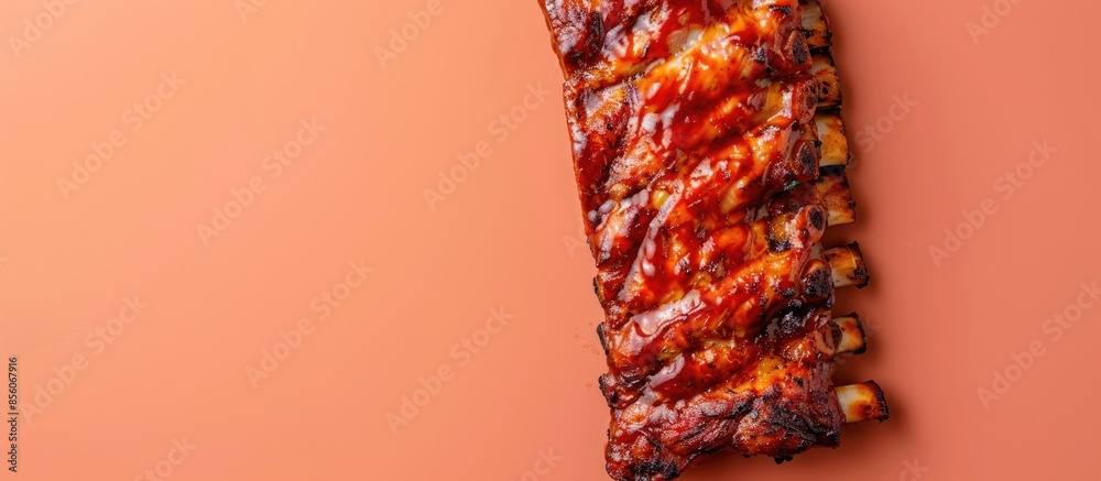 Aufkleber smoked ribs, isolated on pastel background. high resolution image. with copy space image. place for 