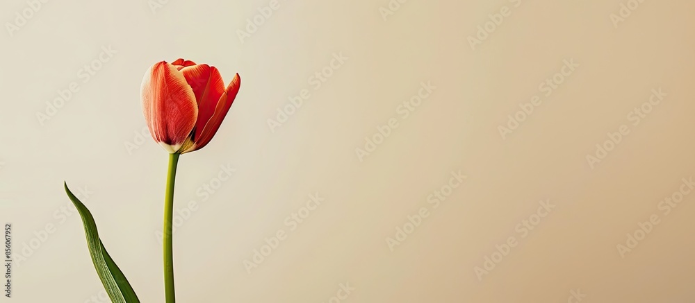 Poster tulip flower on a neutral background, minimalist aesthetic spring floral card design, copy space. co