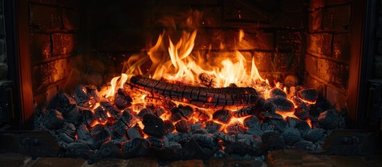 fire and hot coals from near the fireplace,beautiful fire,hot coals,fire in the fireplace. with copy space image. Place for adding text or design