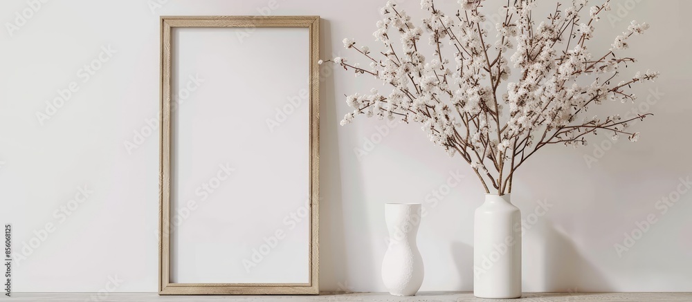 Poster a picture frame on a white. with copy space image. Place for adding text or design