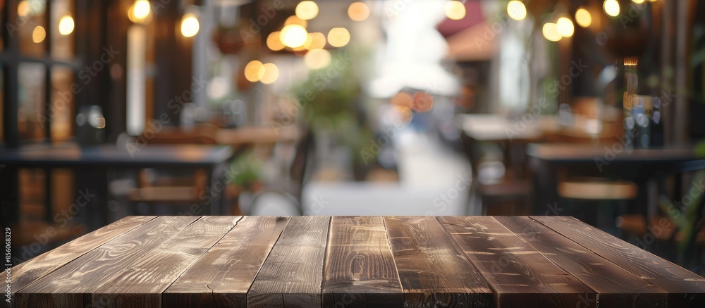 Aufkleber selected focus empty brown wooden table and coffee shop or restaurent blur background with bokeh ima