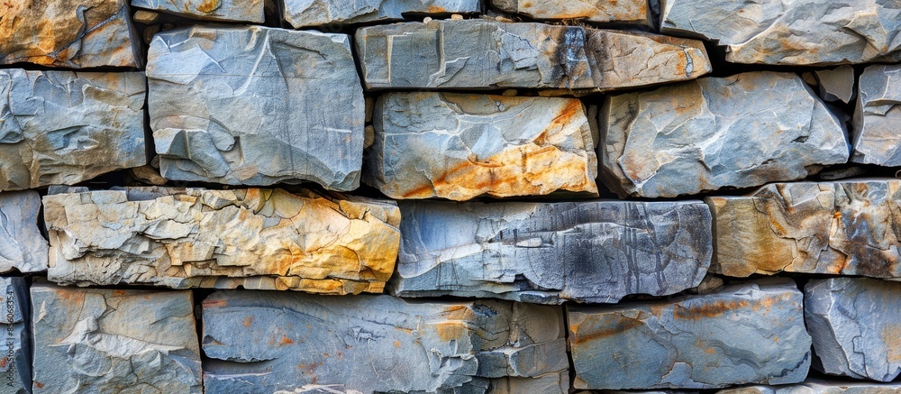Poster stone wall, folded wall of stone slabs background. with copy space image. Place for adding text or design