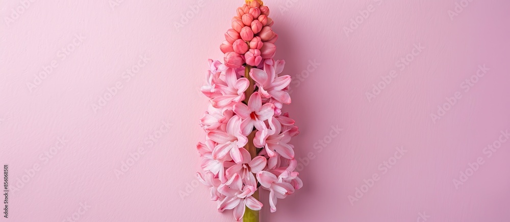 Aufkleber opening pink hyacinth, process over a few days, isolated on pastel background. with copy space image