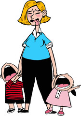 A single mother with a son and a crying daughter.