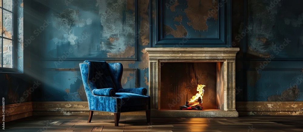 Aufkleber Armchair next to a fireplace. with copy space image. Place for adding text or design