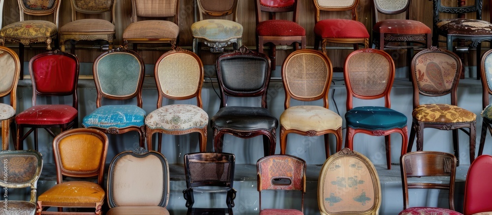 Poster A big collection of chairs. with copy space image. Place for adding text or design