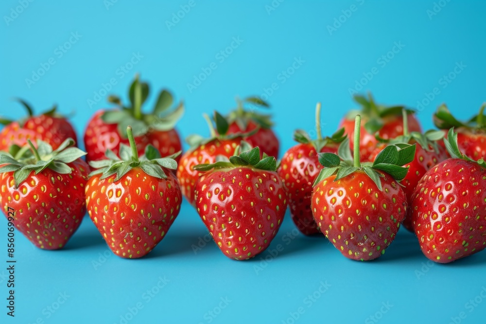 Wall mural Fresh Strawberries on Blue Background