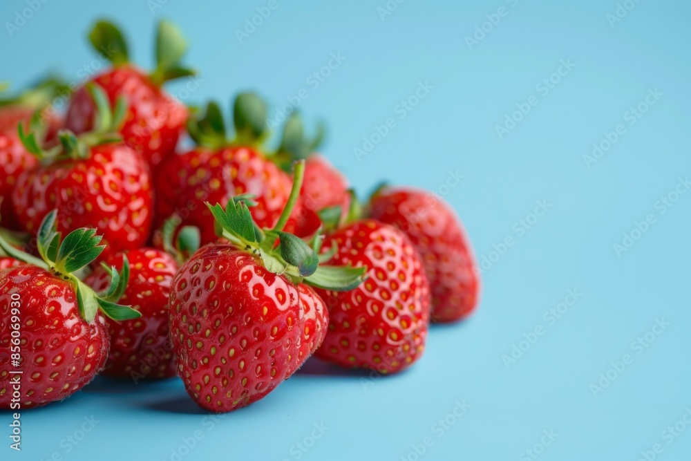 Sticker Fresh Strawberries on Blue Background