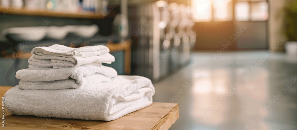 Poster industrial laundry shop dry cleaning and folding service. copy space image. place for adding text or